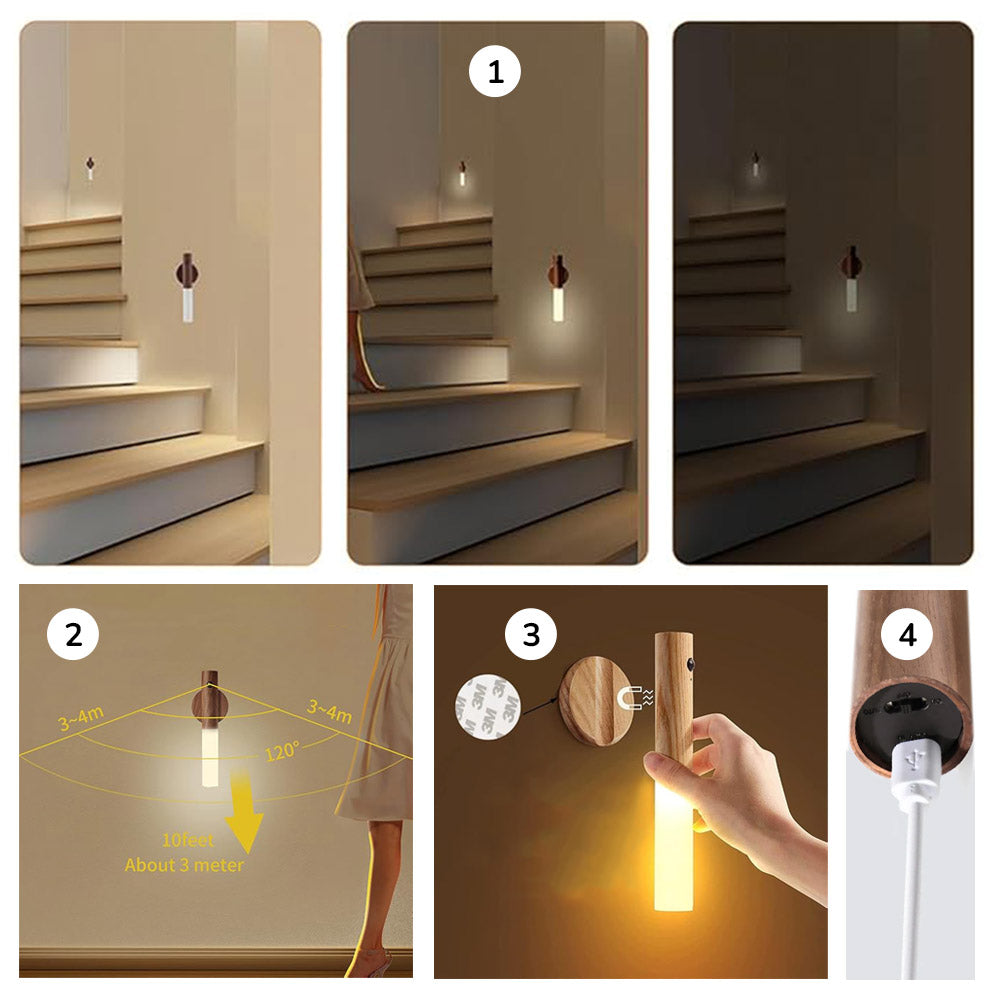 Applique murale et/ou veilleuse portative LED en Bois MoodLoom™ avec Détecteur de Mouvement