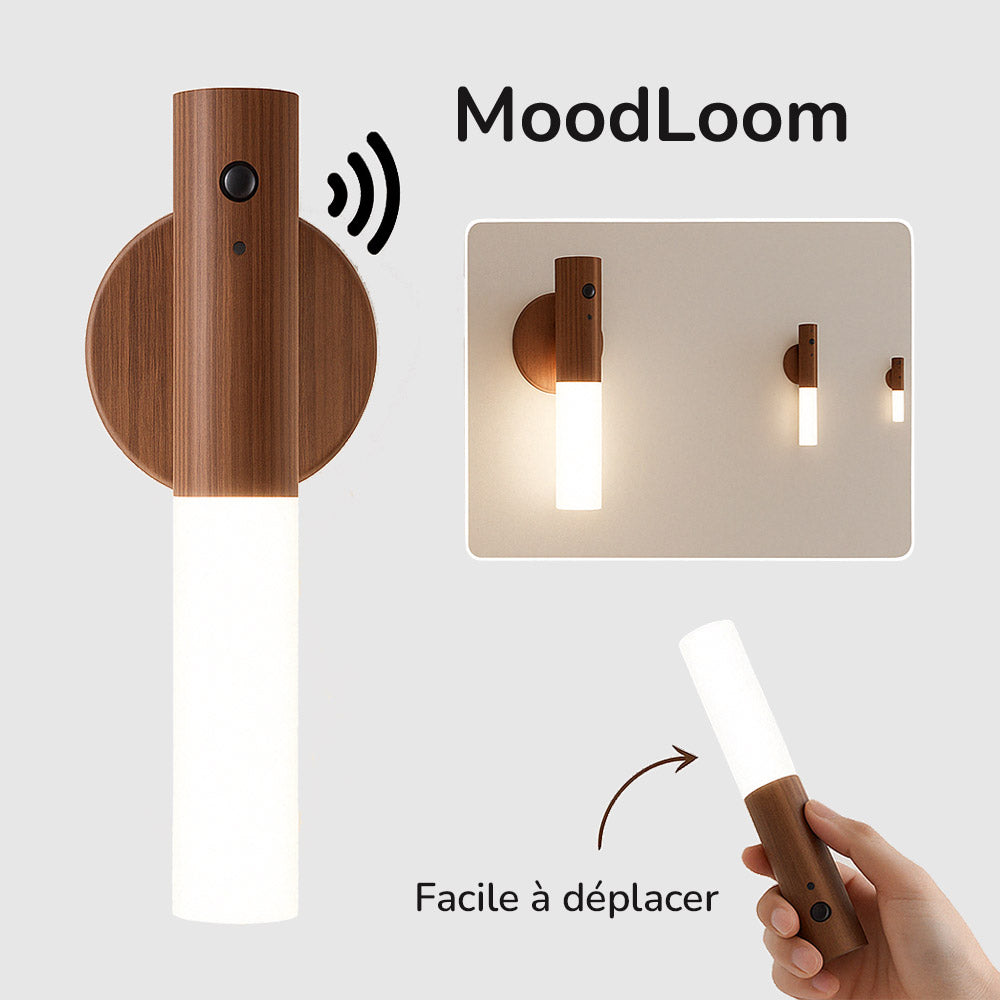 Applique murale et/ou veilleuse portative LED en Bois MoodLoom™ avec Détecteur de Mouvement