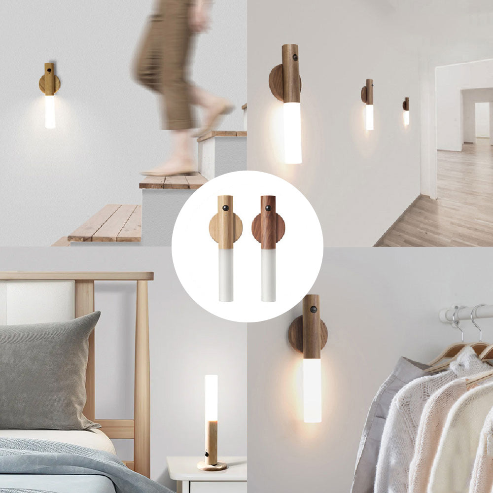 Applique murale et/ou veilleuse portative LED en Bois MoodLoom™ avec Détecteur de Mouvement