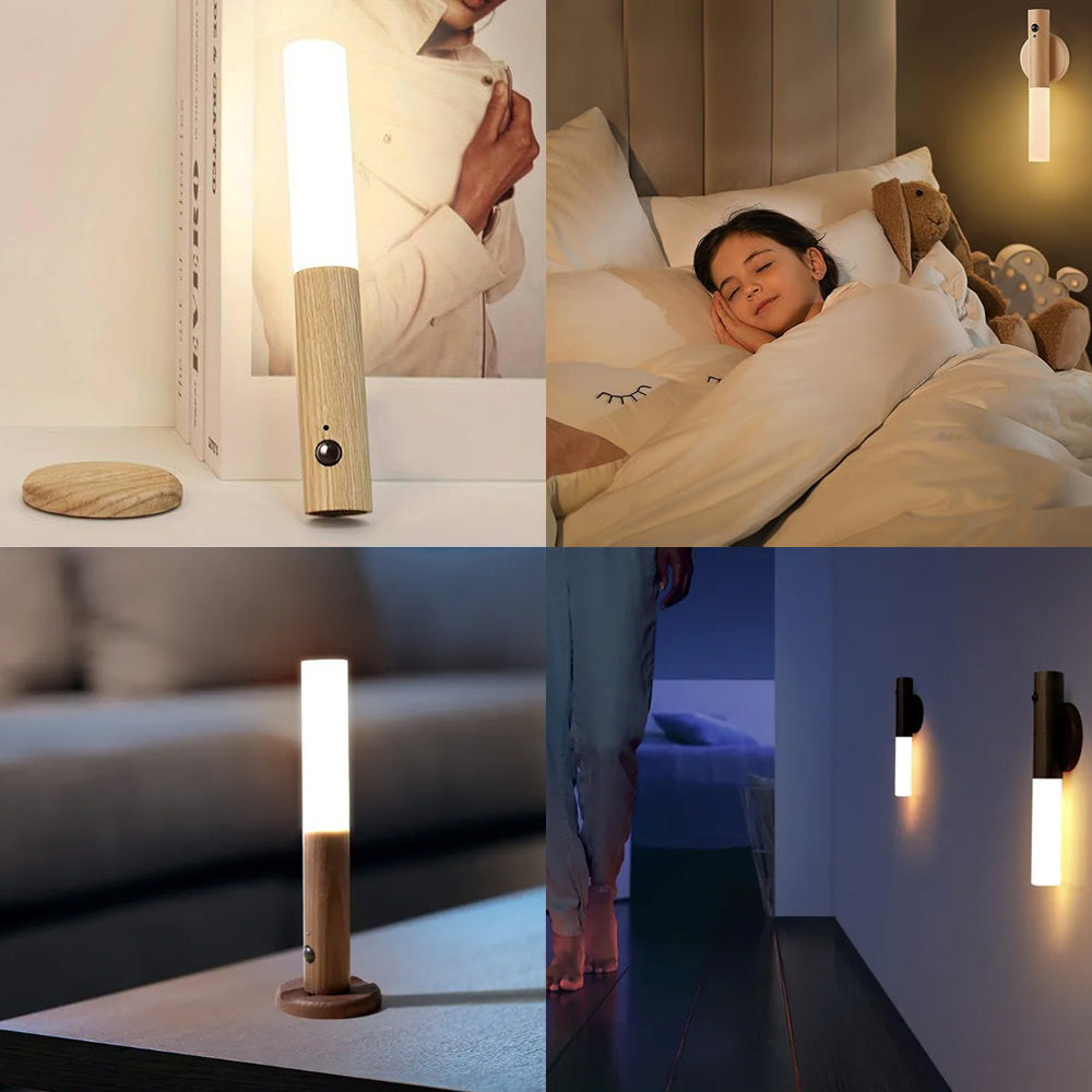 Applique murale et/ou veilleuse portative LED en Bois MoodLoom™ avec Détecteur de Mouvement