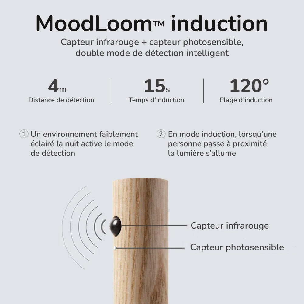 Applique murale et/ou veilleuse portative LED en Bois MoodLoom™ avec Détecteur de Mouvement