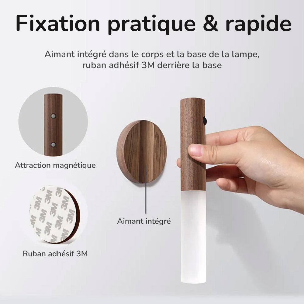 Applique murale et/ou veilleuse portative LED en Bois MoodLoom™ avec Détecteur de Mouvement